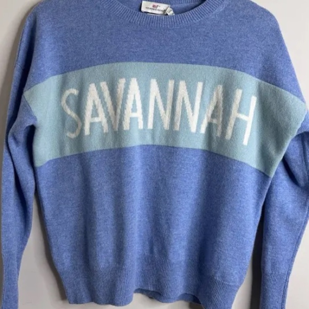 Vineyard Vines Blue and Green Crew Neck Sweater Cashmere